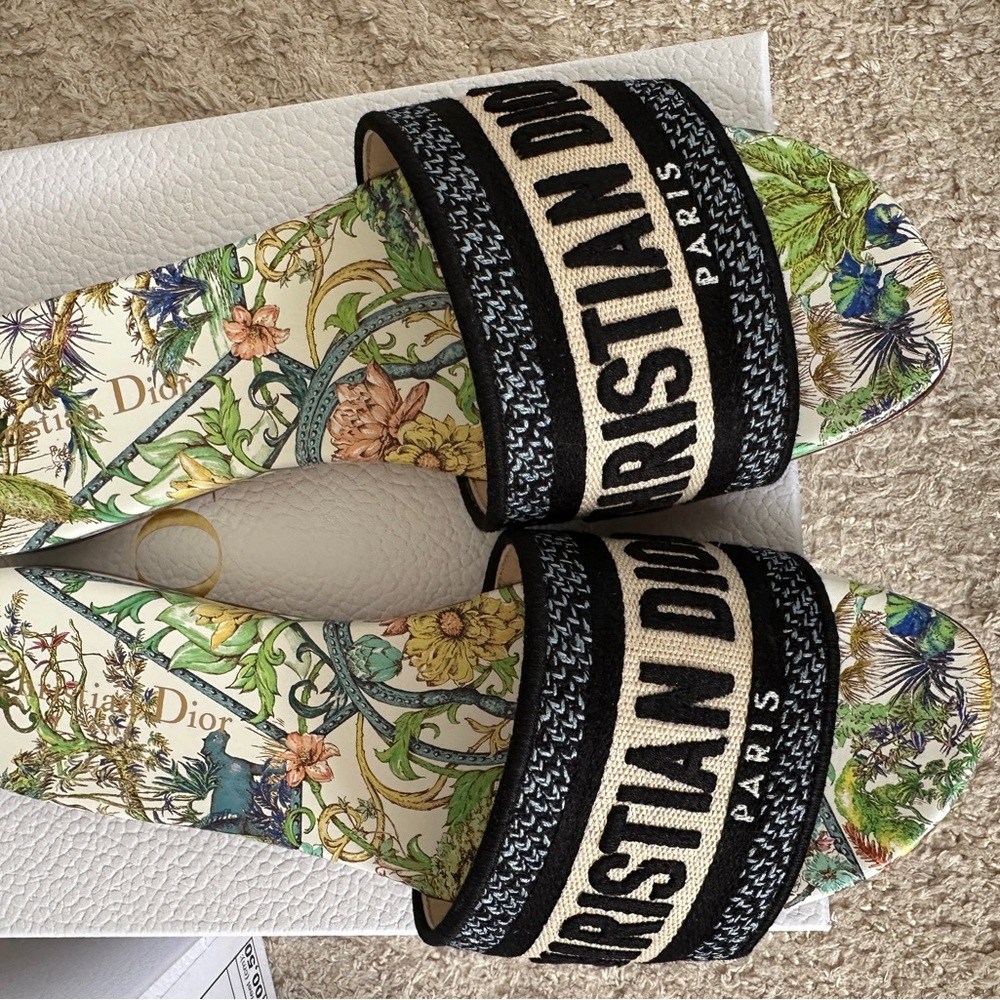 Dior Floral Slides with Logo Strap